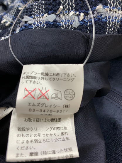 エムズグレイシー 624120 ジャケット 40 ネイビー ツィード 花ブローチ ITB4VPI3AACC 【SALE】