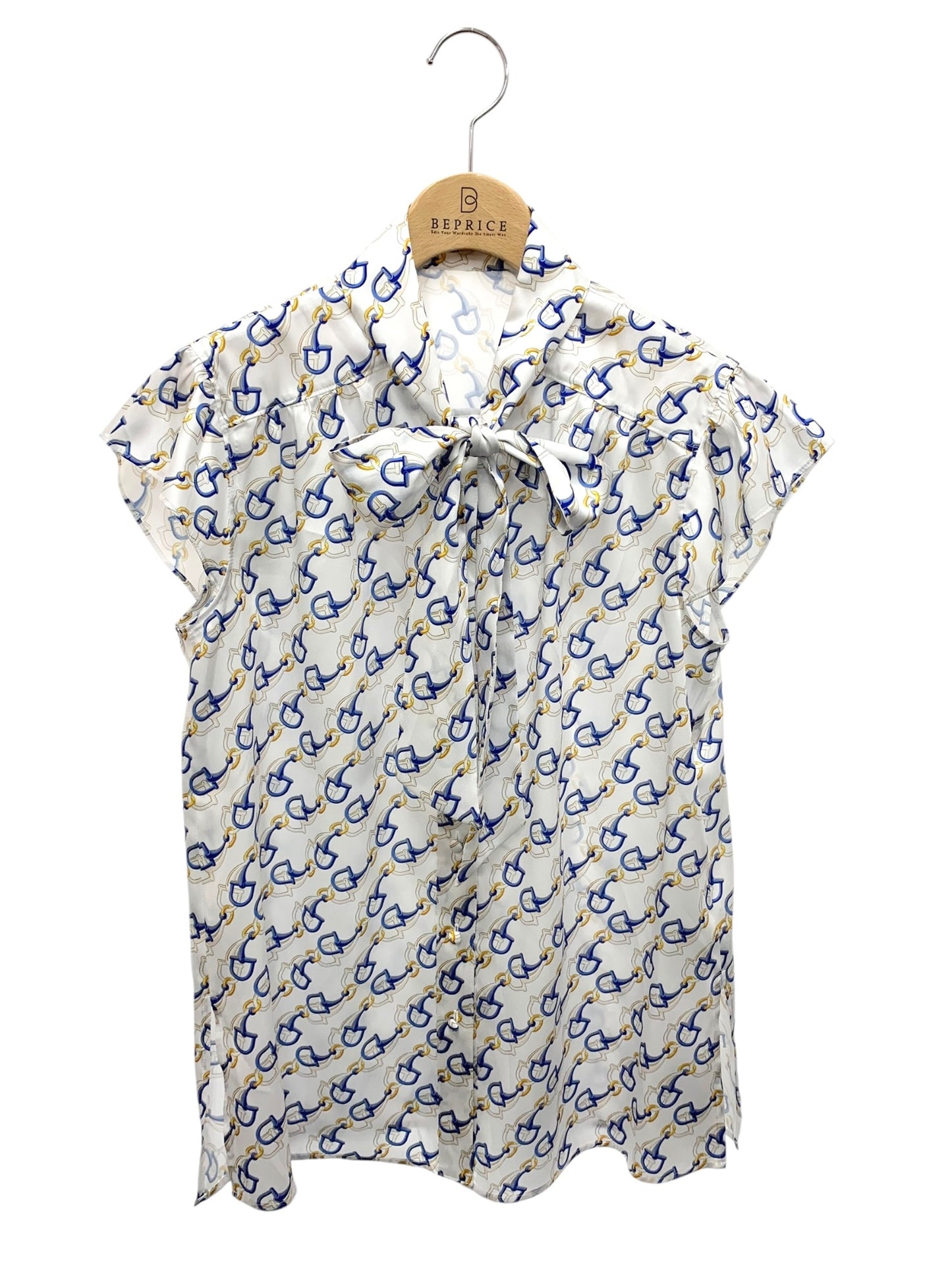 ルネ 6331340 ブラウス 36 ホワイト ホースビット柄 ボウタイ ITK1I33CCLO2