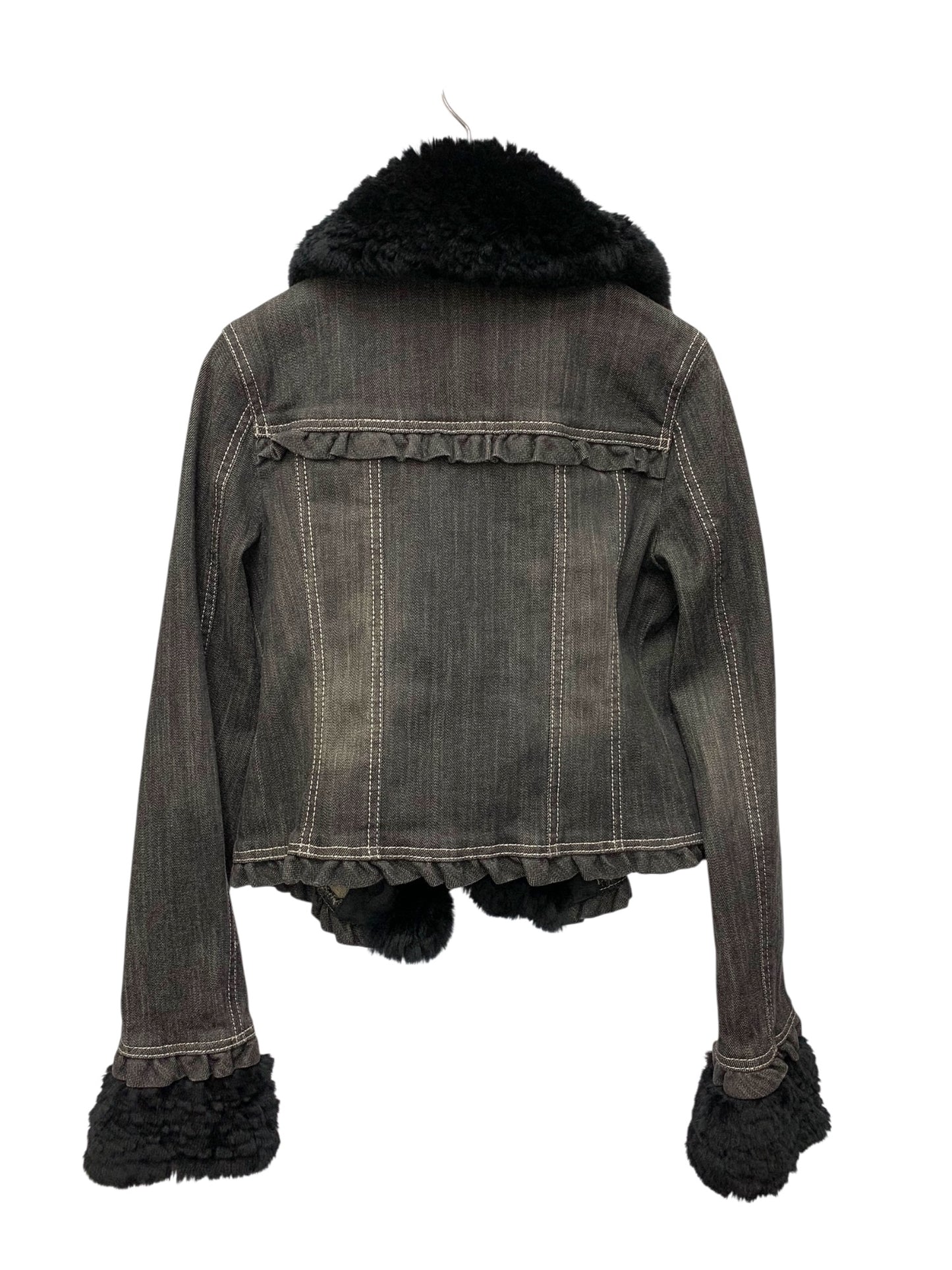 トゥービーシック W5E01-408-09 デニムジャケット 40 ブラック スパンコール ラビットファー付き ITL2N4GH7MDG