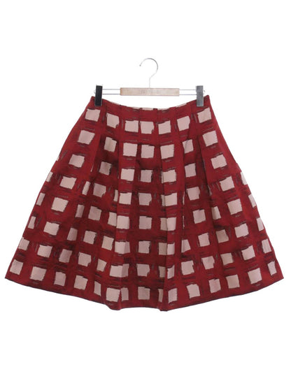エムズグレイシー 817540 スカート 40 レッド スクエア柄 フレアー ITHOFJTEAZBC