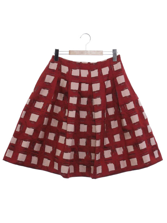 エムズグレイシー 817540 スカート 40 レッド スクエア柄 フレアー ITHOFJTEAZBC