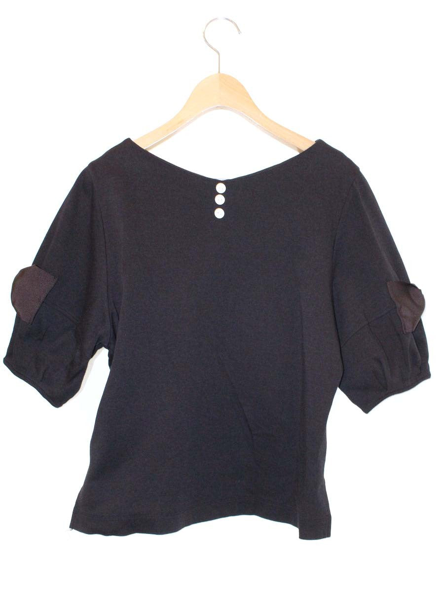 エムズグレイシー 915321 Tシャツ カットソー 38 ブラック 袖リボン ITA39IQ6KQZC