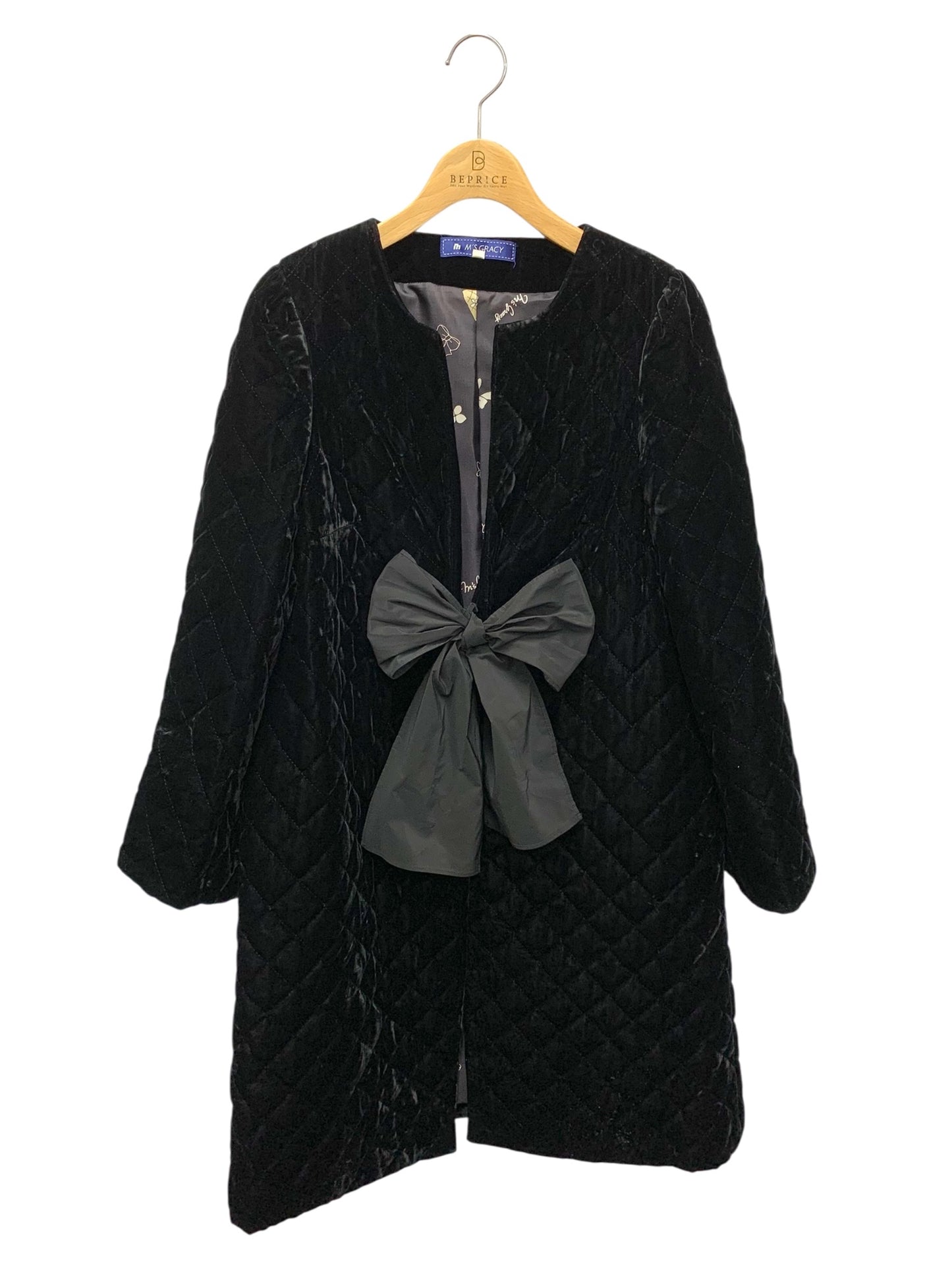 エムズグレイシー 229508 コート 38 ブラック キルティング ベロア リボン IT97GQFQQKSO 【SALE】