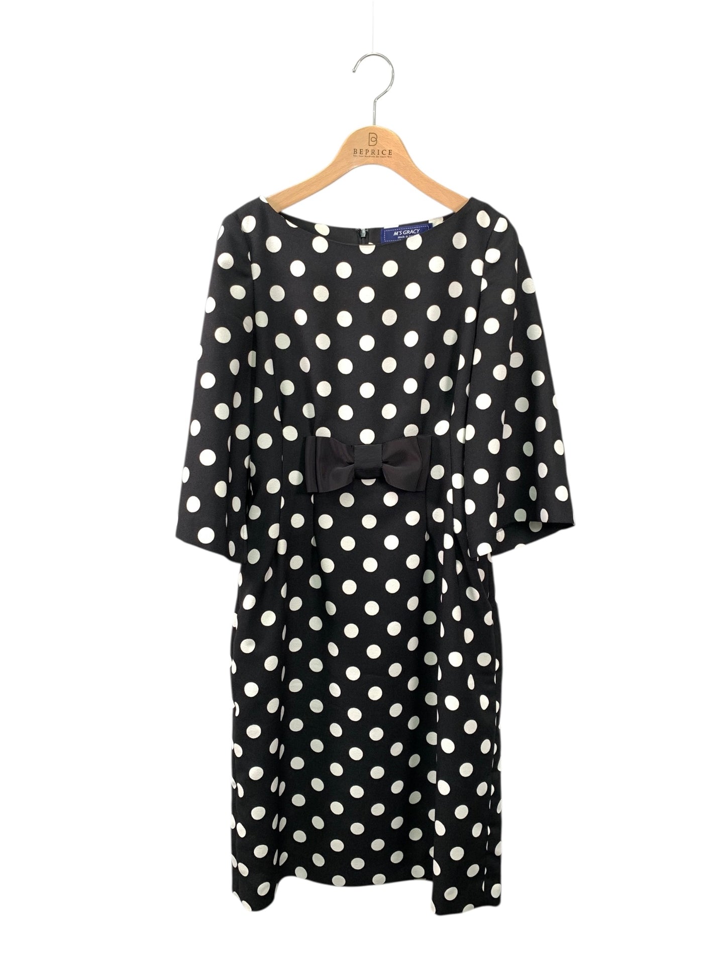 エムズグレイシー 011326 ワンピース 38 ブラック 水玉 リボン IT6UDJUP8Z0G