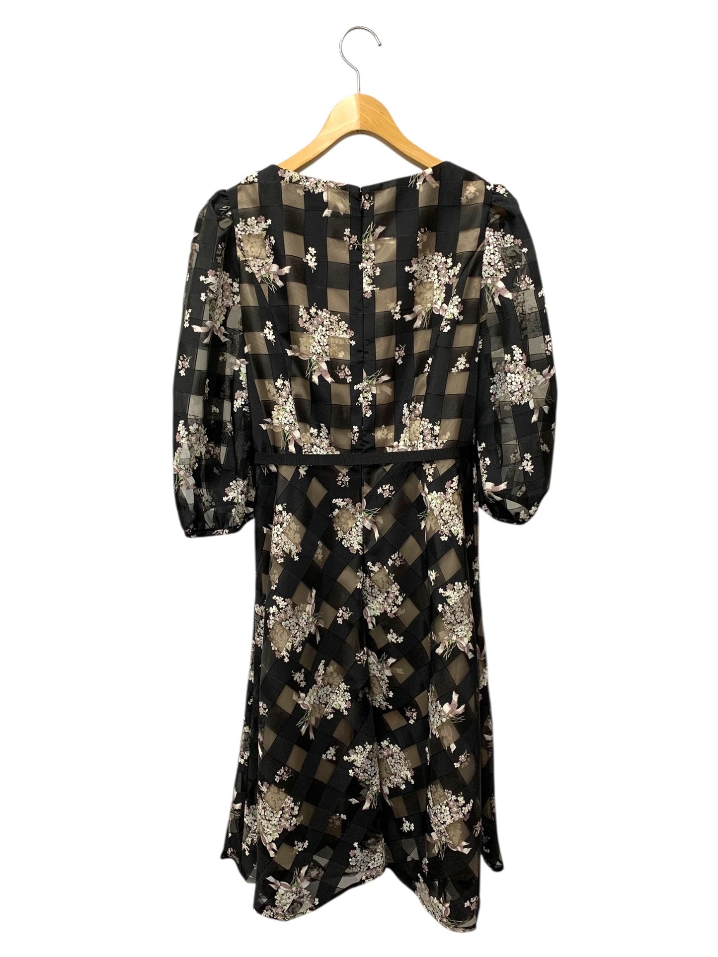 エムズグレイシー 311121 ワンピース 40 ブラック リボン オーガンジー ITF7MCQLWJL5