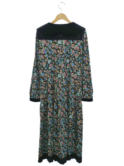 スーパービューティー ワンピース 42 ブラック/マルチカラー 襟 袖ベロア レース 花柄 ITDT4QFMVZ6W 【SALE】