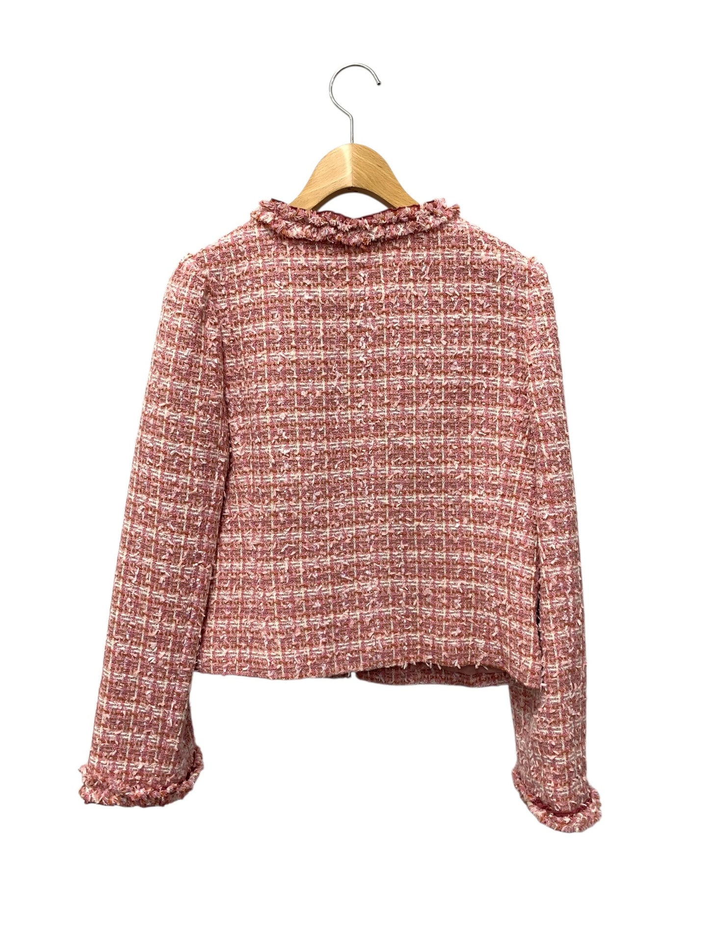 エムズグレイシー 314522 ジャケット 38 ピンク ツイード ノーカラー フリル IT7I49P396G0