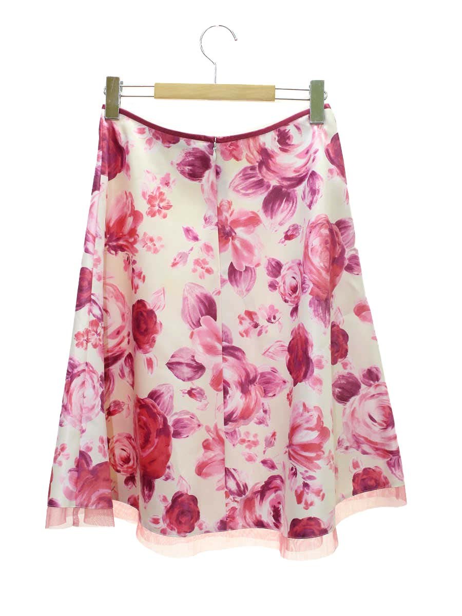 エムズグレイシー 627101 スカート 40 ピンク ローズプリント 裾レース IT4NBIHORNG4