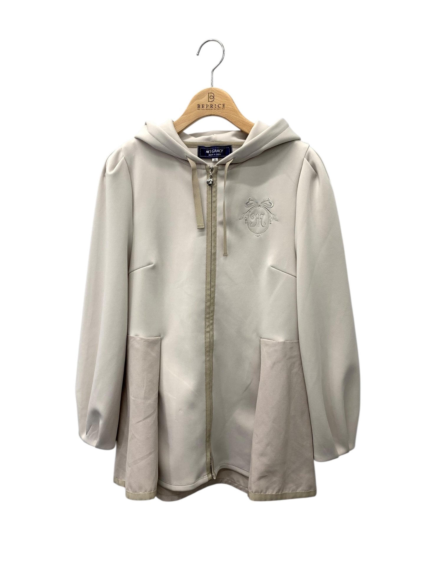 エムズグレイシー 315517 パーカー 38 グレージュ フード 刺繍 ロゴ リボン ITLW0H4DWN88