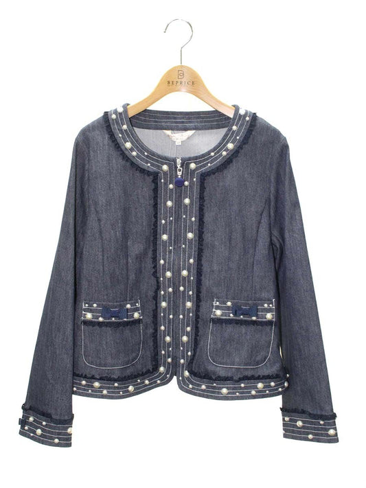 スーパービューティ  ジャケット 42 ネイビー デニム フェイクパール ITH61FM90SV4