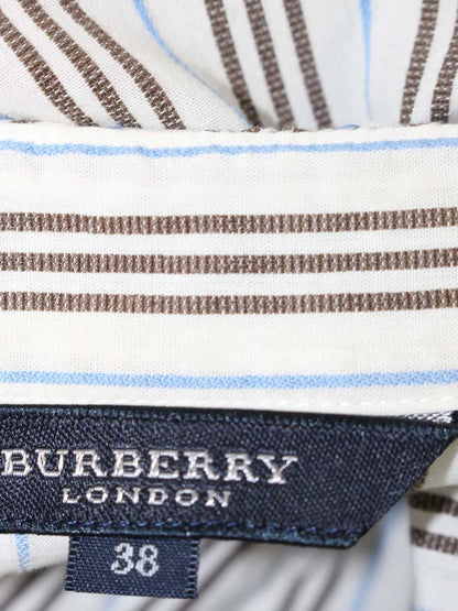 バーバリーロンドン FEA50-033-05 シャツ 38 ホワイト/ブラウン/ブルー ストライプ フリル ITIRWACU5HCH