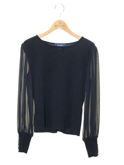 エムズグレイシー 018508 ニット セーター 38 ネイビー パフスリーブ シアー素材 ITMIN1AQKQUK