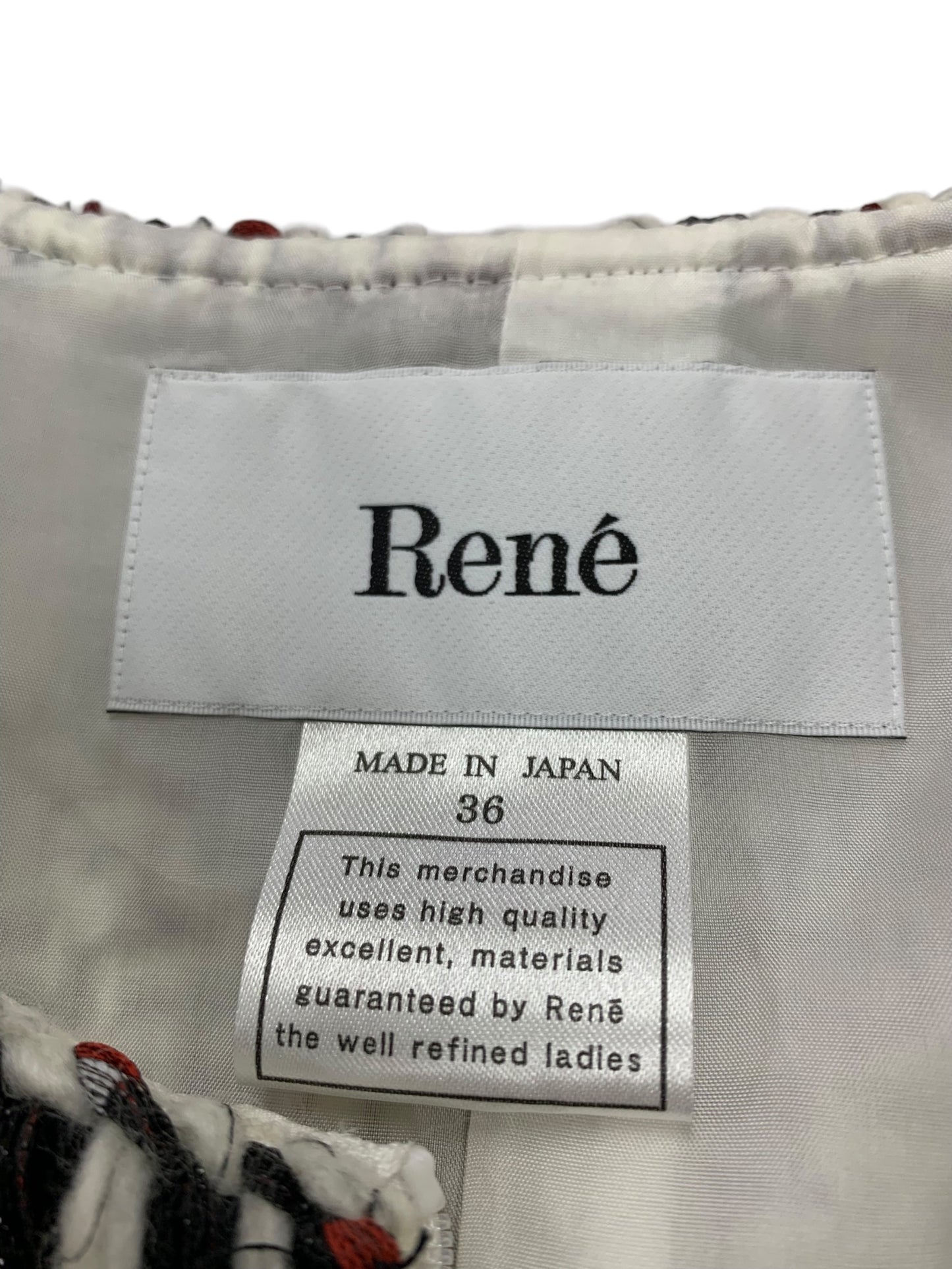 ルネ 6246190 ワンピース 36 ホワイト フロントファスナー ツイード ITC8963ECI80