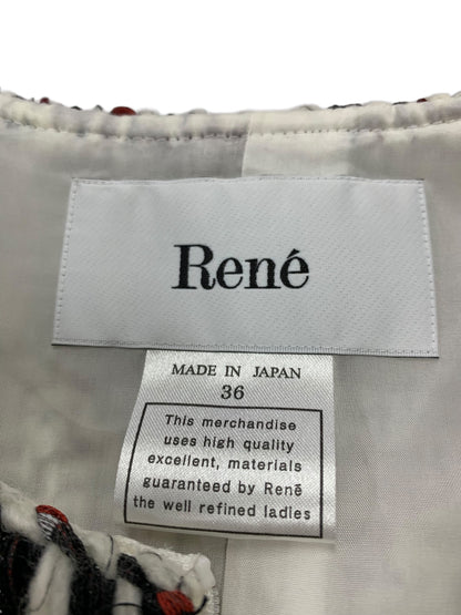 ルネ 6246190 ワンピース 36 ホワイト フロントファスナー ツイード ITC8963ECI80