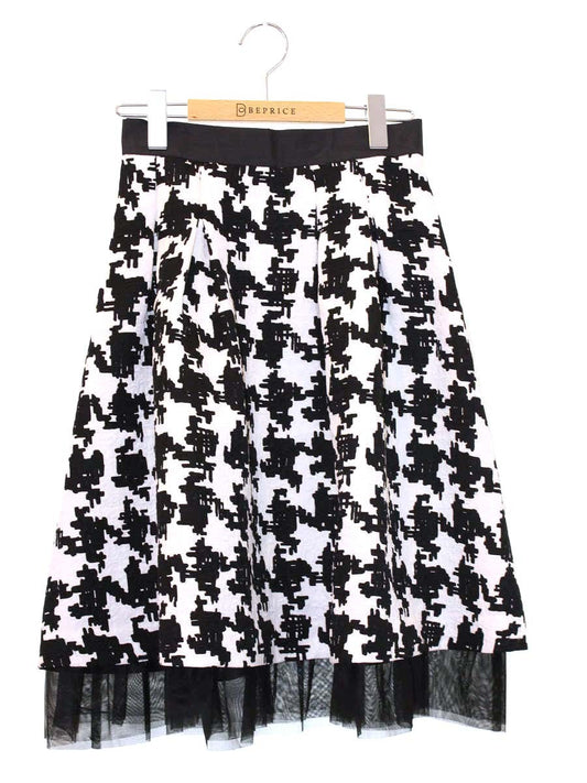 エムズグレイシー 8343 スカート 38 ブラック/ホワイト チェック柄 タックフレア ITZ67Z32V2ZG
