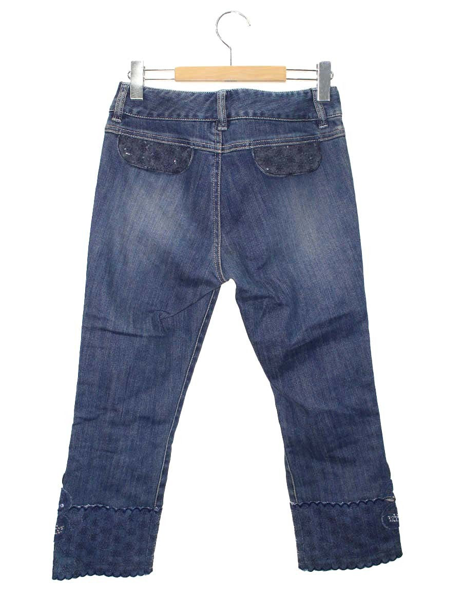 トゥービーシック W5R01-410-29 デニムパンツ 40 ブルー スパンコール フラワー フレア IT7QVKT4PI4W