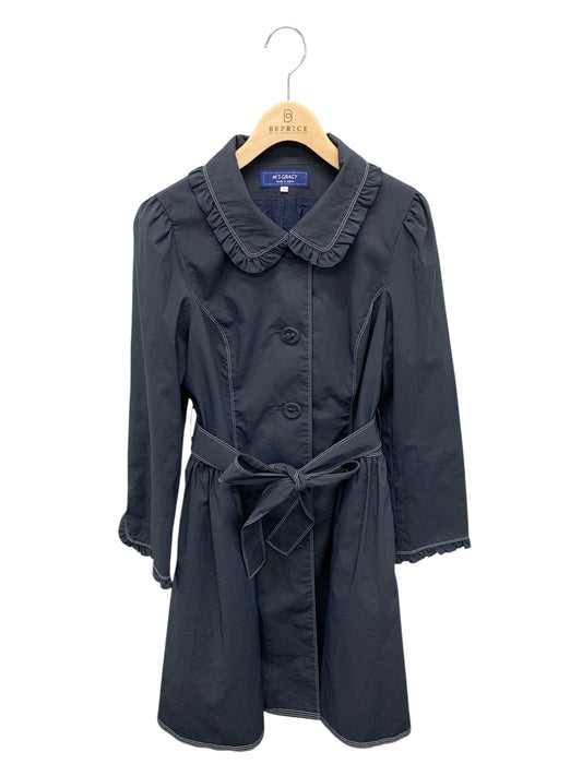 エムズグレイシー 819104 コート 40 ネイビー ステッチ フリル リボンベルト付き IT1JE41P73FS