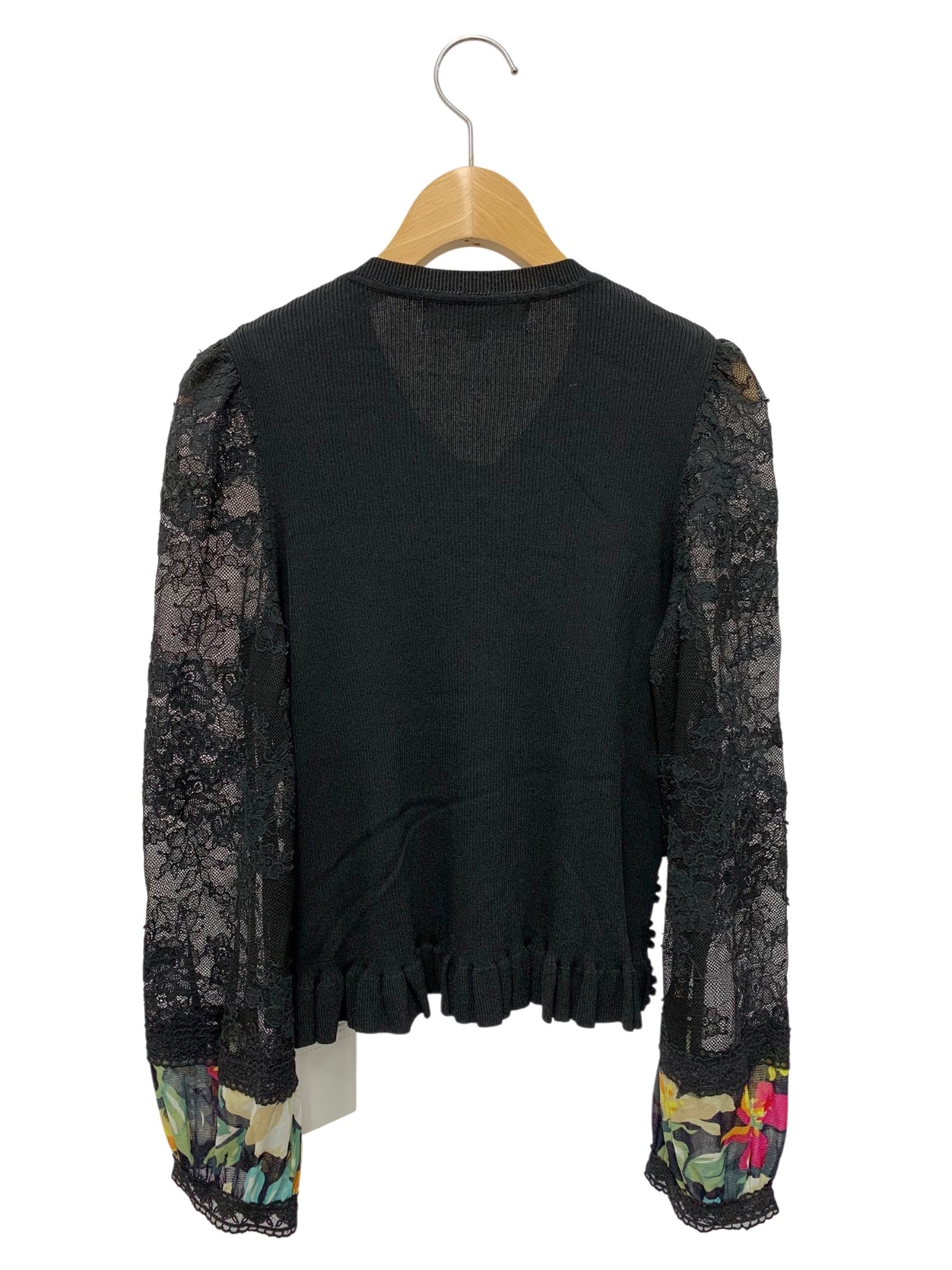 スーパービューティー ニット 42 ブラック Vネック 袖レース 切替 ITHS13JPVDRE 【SALE】