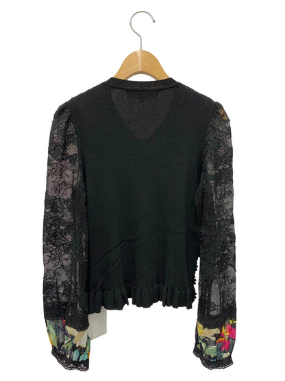 スーパービューティー ニット 42 ブラック Vネック 袖レース 切替 ITHS13JPVDRE 【SALE】