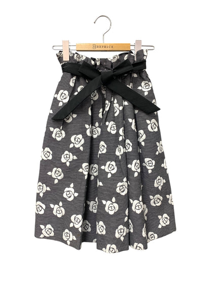 エムズグレイシー 727114 スカート 38 ブラック バラモチーフ フレアー IT5NJNJVFZZ0