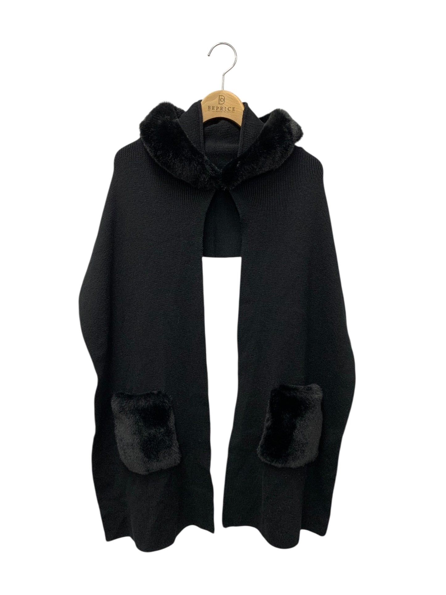 エムズグレイシー 096505 ポンチョ F ブラック フェイクファー付き ニット フーディ IT1W897EEU1W