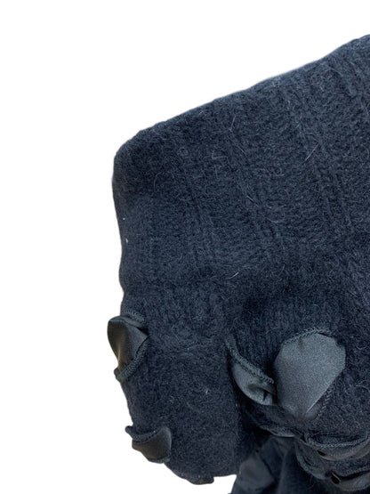 エムズグレイシー 028555 ポンチョ ブラック リボン ニット ファー ITW4G3E741RW