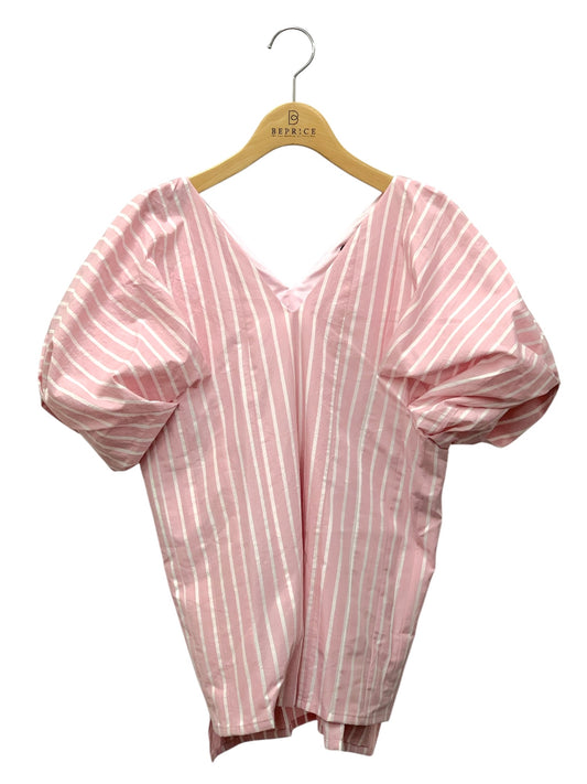 ツルバイマリコオイカワ BⅬ-1230250 トップス F ピンク ストライプ Ⅴネック ITGOE88RJ2C4