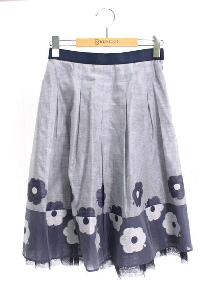 エムズグレイシー Jacquard Flower Skirt 917331 36 ネイビー フラワーモチーフ スカート ITT2U3XFPCJS