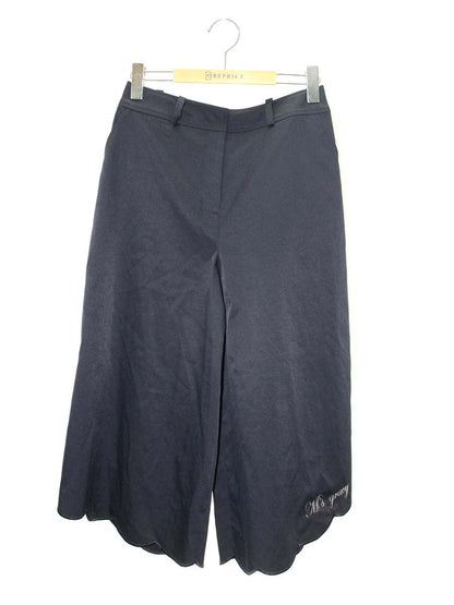 エムズグレイシー 916305 パンツ 38 ネイビー ハイウエスト ワイド 裾ロゴ 裾フリル IT2FI196SMM0