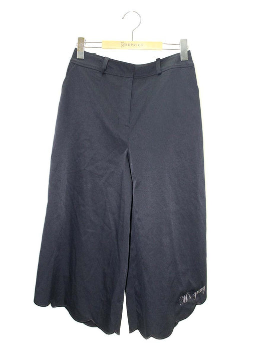 エムズグレイシー 916305 パンツ 38 ネイビー ハイウエスト ワイド 裾ロゴ 裾フリル IT2FI196SMM0 【SALE】