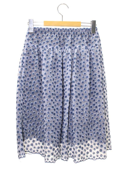 エムズグレイシー 117107 スカート 36 ブルー レース ウエストゴム ITF5AHC2A96S