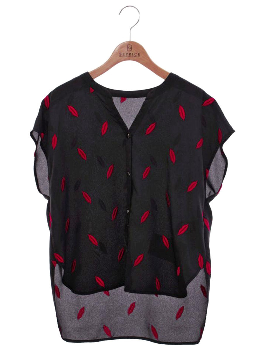 ダイアグラム リップ刺繍ブラウス 0322341157 36 ブラック IT2E6KN79KVC