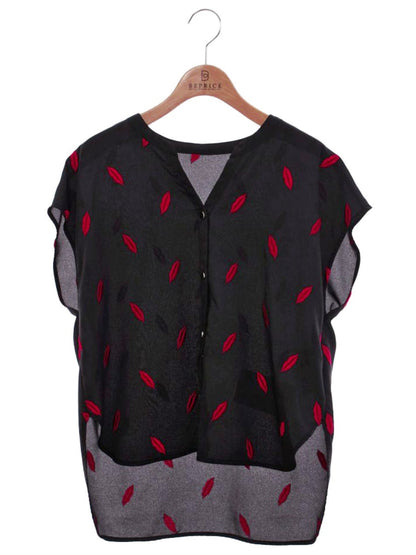 ダイアグラム リップ刺繍ブラウス 0322341157 36 ブラック IT2E6KN79KVC