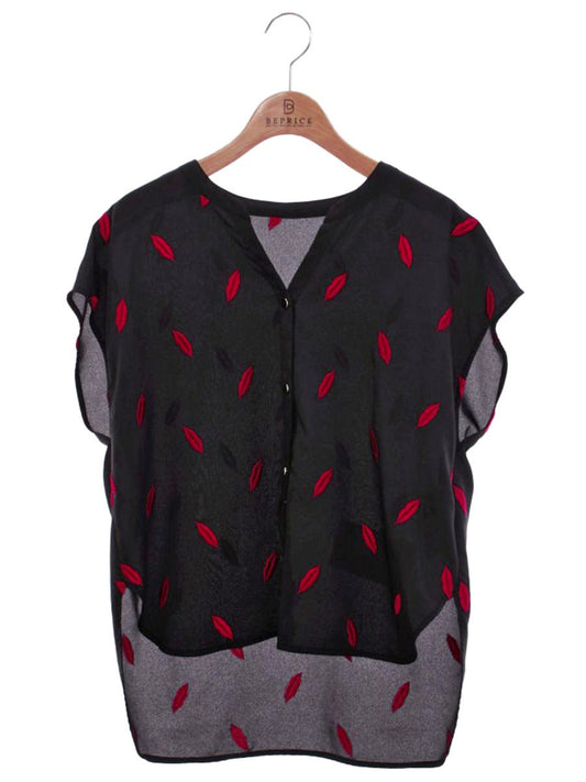 ダイアグラム リップ刺繍ブラウス 0322341157 36 ブラック IT2E6KN79KVC