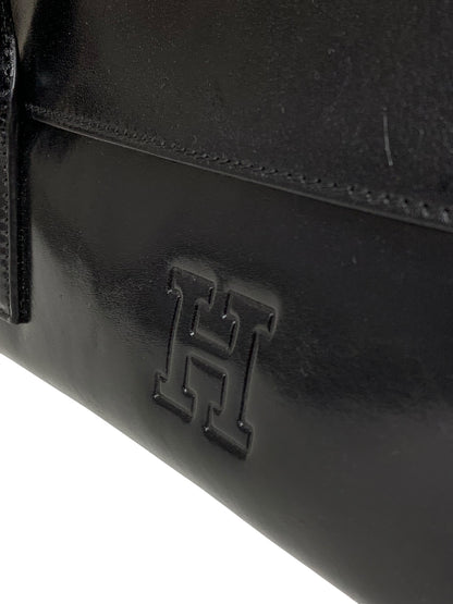 ヒロフ ブラック レザー フラップ ハンドバッグ IT98W0O6NW1X