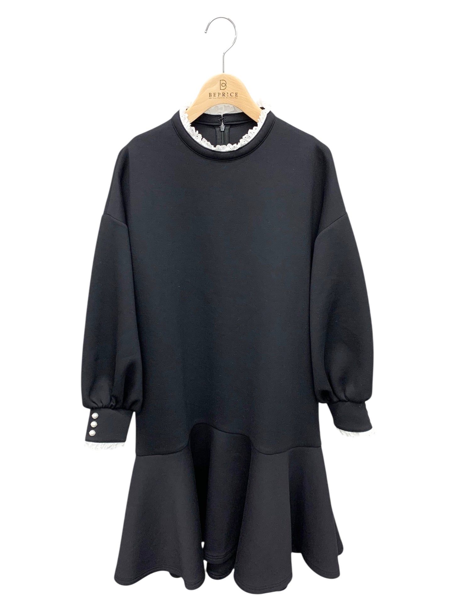 ルネ 5417980 ワンピース 36 ブラック ダンボールニット パール フリル ITTXFMG8JVJ4