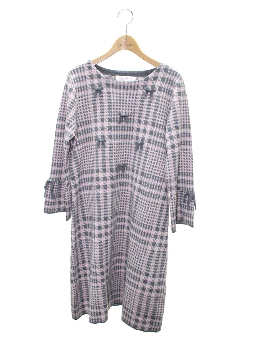 スーパービューティー ワンピース 42 ピンク/グレー ニット リボン ITJ3EPGF3MA0