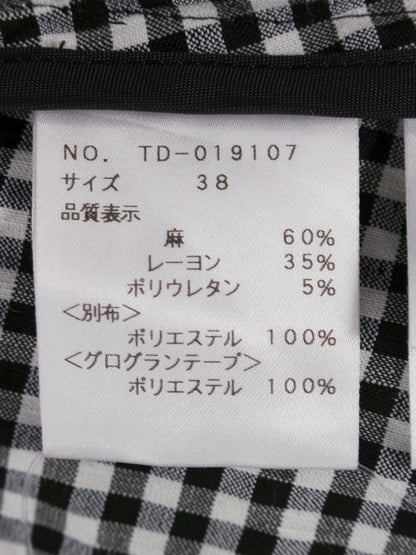 エムズグレイシー 019107 ジャケット 38 ブラック/ホワイト ギンガムチェック カメリアWジップ フード ITX7LUOBH9T2