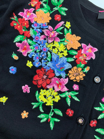 レオナールファッション 0377743 カーディガン 38 ブラック 立体 刺繍 ビジュー ITKNF4DJK3OC