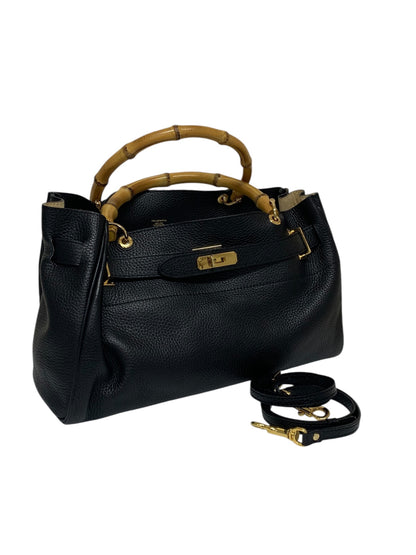 シータパランティカ ハンドバッグ ブラック レザー バンブー ターンロック 2way ITCUOYF5F5A4