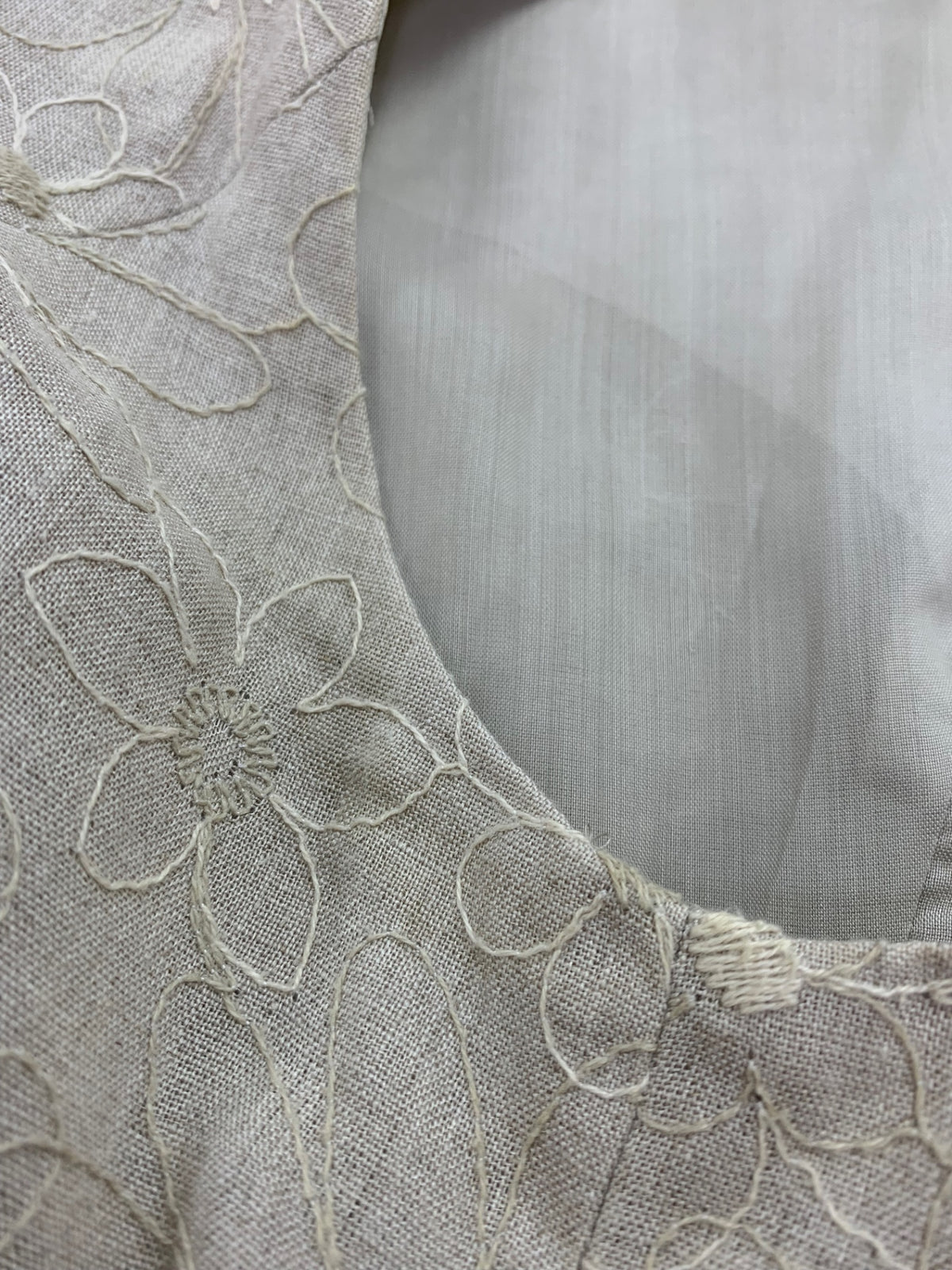 フォクシーブティック Dress Bloom 41264 ワンピース 42 ベージュ リネン 麻 フラワーモチーフ IT0J6BK0CSIK