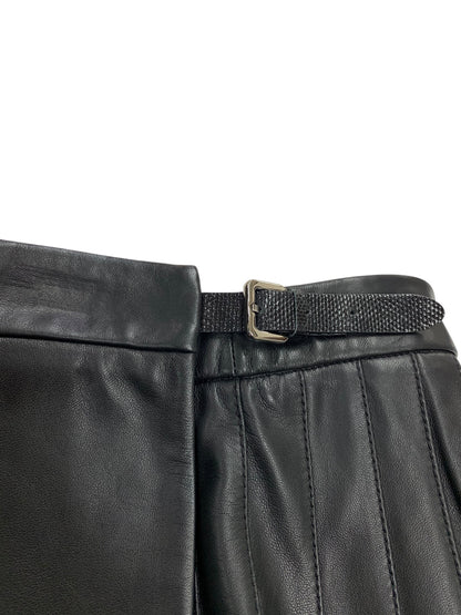 ロエベ 17108410000 スカート 34 ブラック ラムレザー プリーツ 蛇 ベルト IT1OVI59XA56 【SALE】