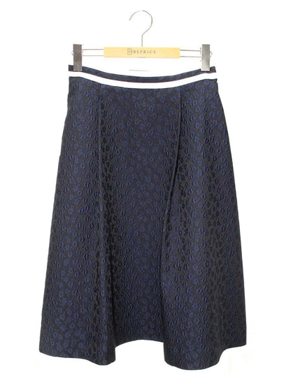 エムズグレイシー 017123 スカート 38 ネイビー フラワーモチーフ エンボス タックフレア ITOZLEJIFZAI