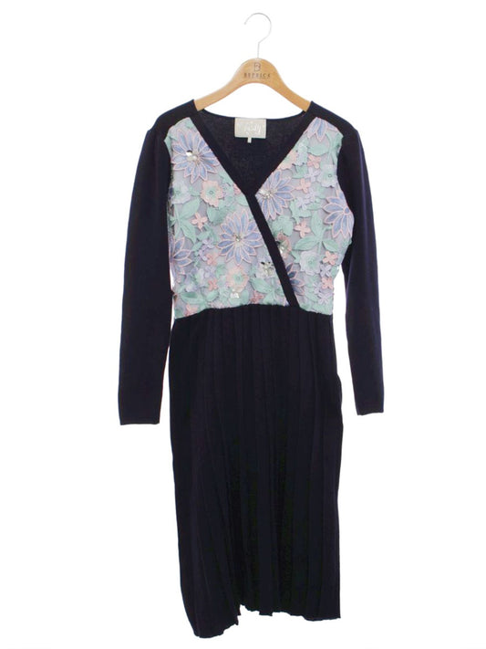 チェスティ 11A514 ワンピース 1 ネイビー フラワーレース プリーツ ITIPZ3YXBT8Q