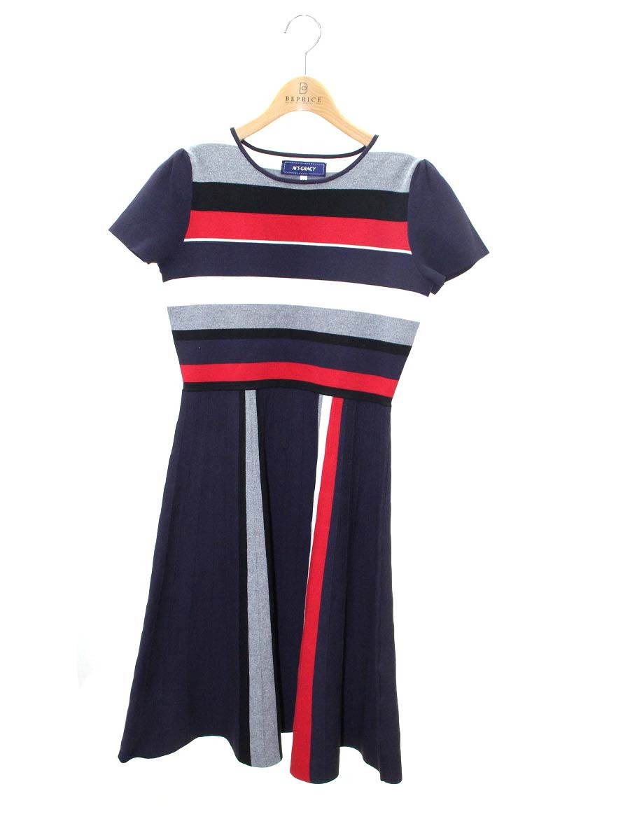 エムズグレイシー Tricolor Knit One-piece 918306 ワンピース 38 ネイビー IT7M9NO7TCLC