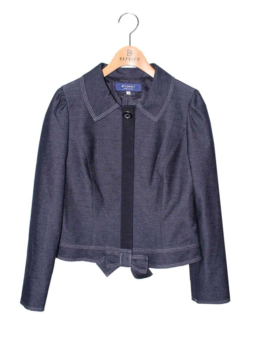 エムズグレイシー 0923 ジャケット 38 ネイビー デニム風 リボン ITEGH0XRSLKG