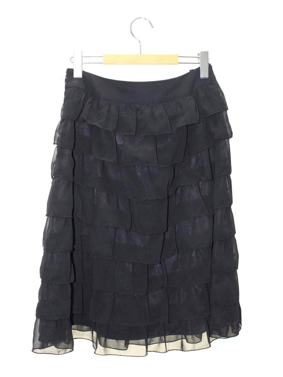 エムズグレイシー 017520 スカート 40 ブラック シフォン ティアード ITX3NCNZYR0Y