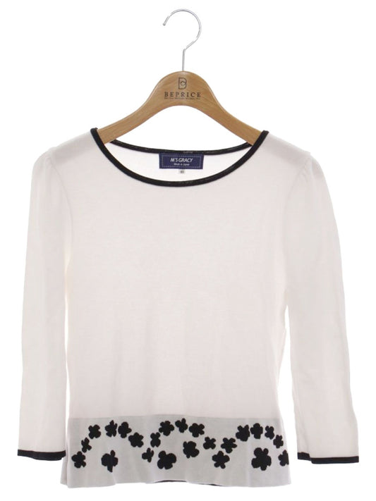 エムズグレイシー 728529 ニット セーター 40 ホワイト フラワーモチーフ バイカラー ITGNEEI7KNKG