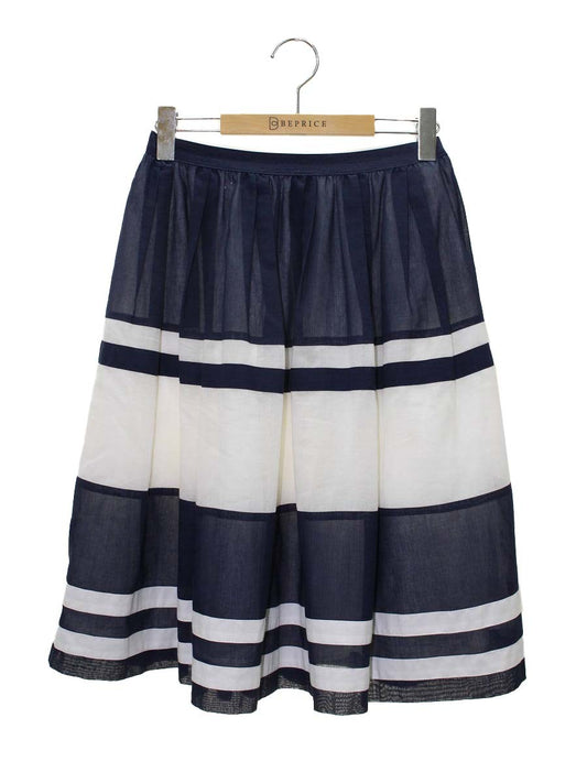 エムズグレイシー 627316 スカート 40 ホワイト/ネイビー ウエストゴム バイカラー フレア ITI1GAANUG34