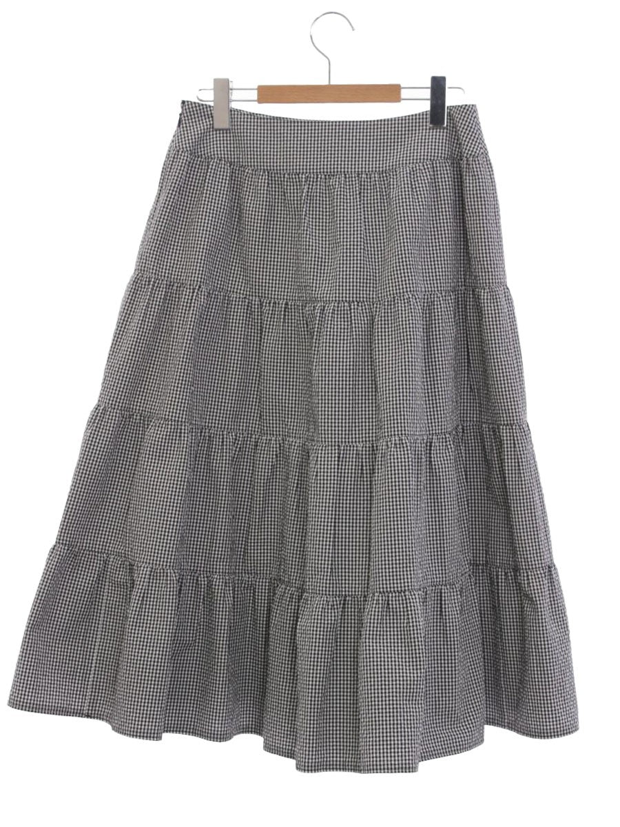 エムズグレイシー 417321 スカート 40 ブラック ギャザー ギンガムチェック ITD7P3Q5K3U1